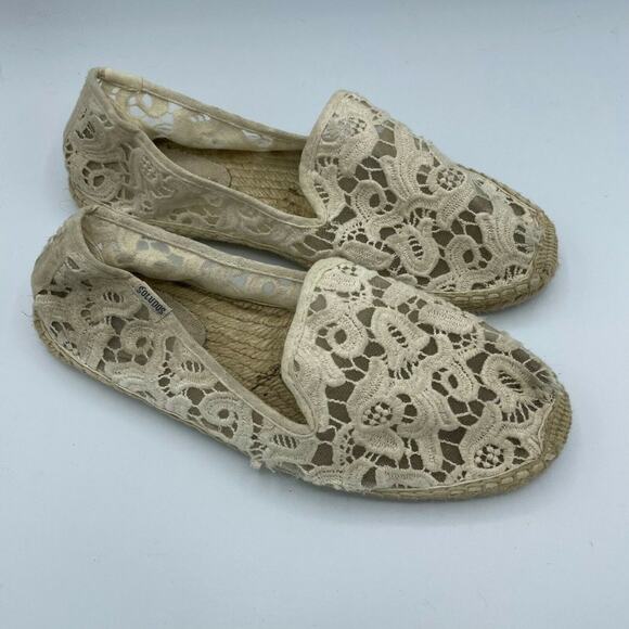 Soludos Womens Cream Tulip Lace Espadrille Slip On Flat Loafer Shoes Size 9 - Picture 1 of 8